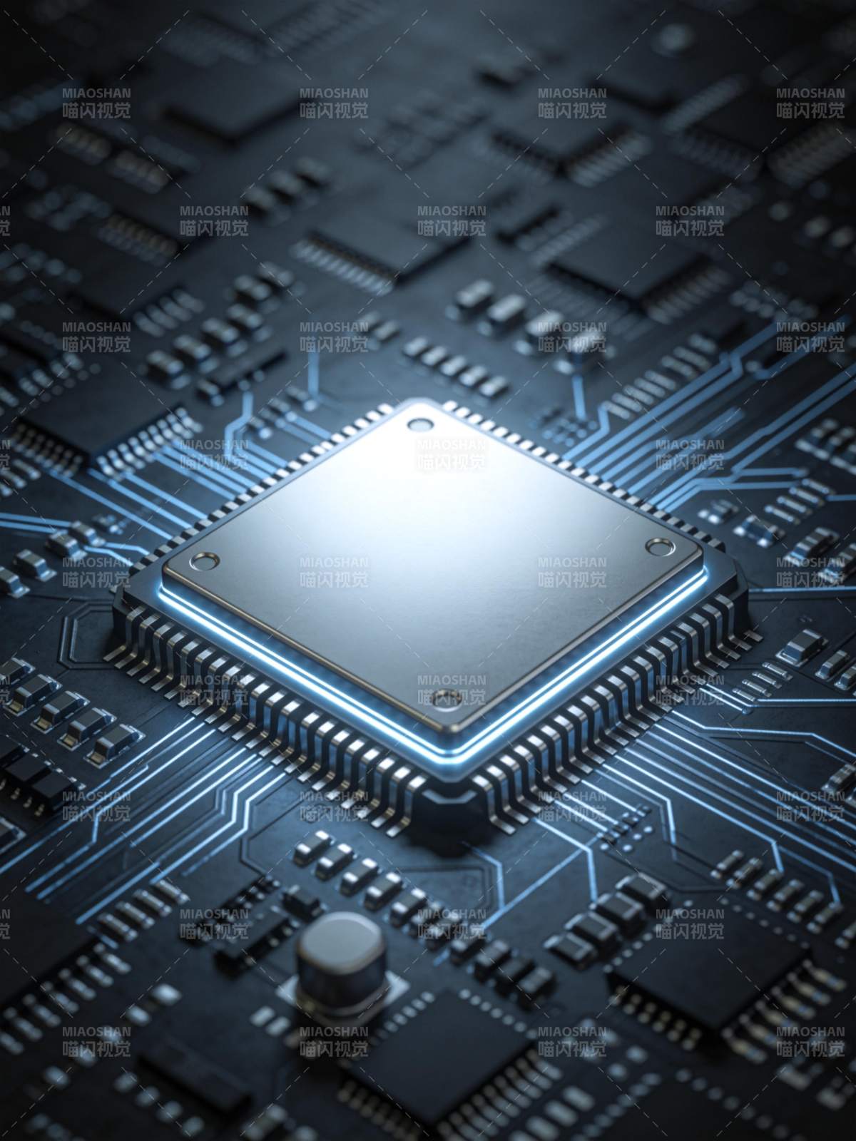 集成电路芯片特写展示精密电子元件结构图片