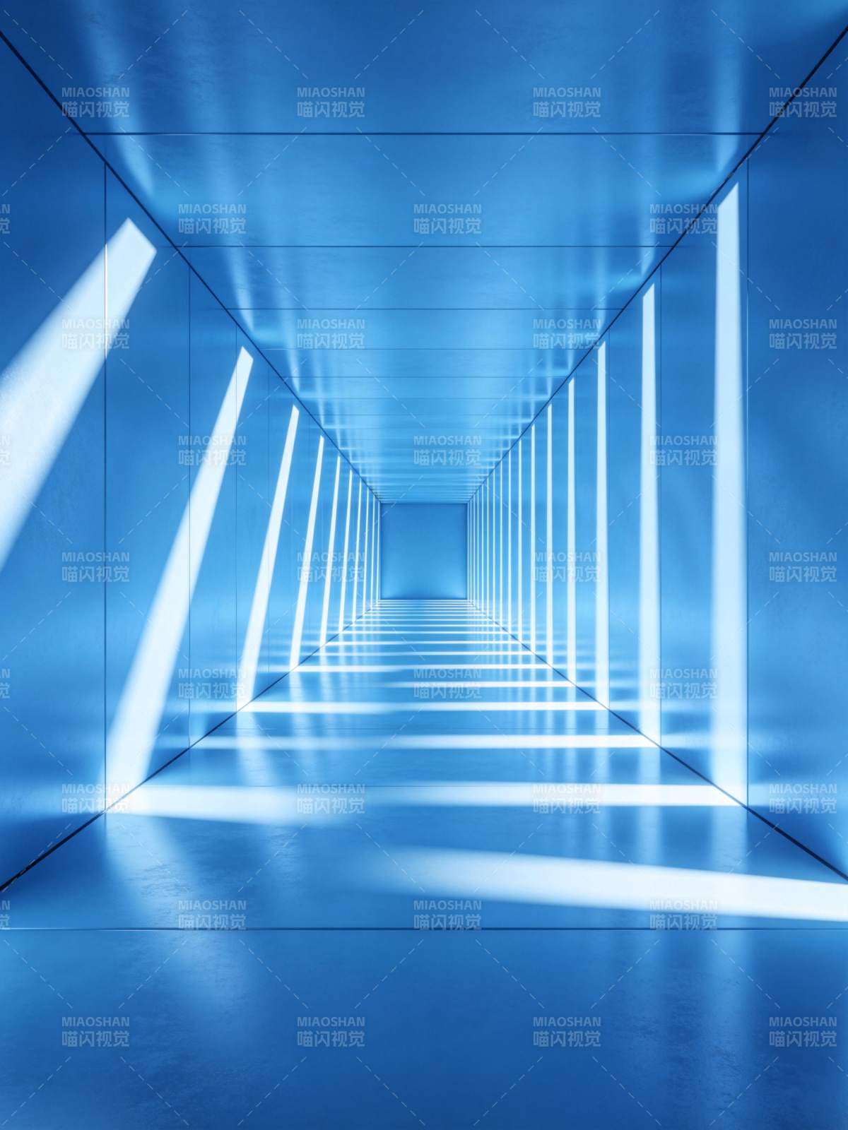 蓝色光效长廊空间透视结构图片