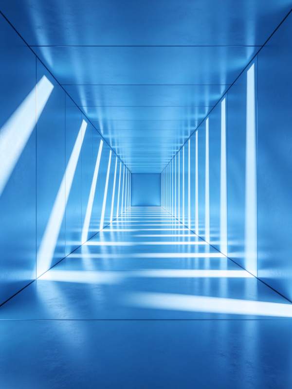 蓝色光效长廊空间透视结构图片