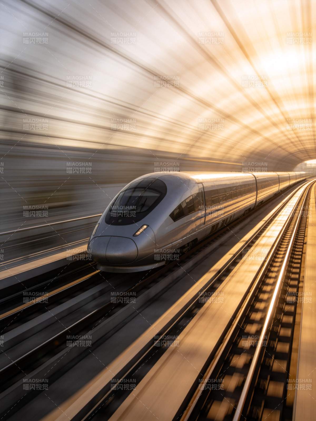 高速列车在隧道中疾驰而过图片