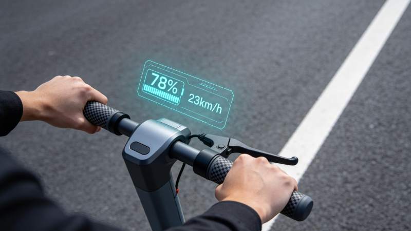 电动滑板车把手与悬浮显示速度电量信息图片