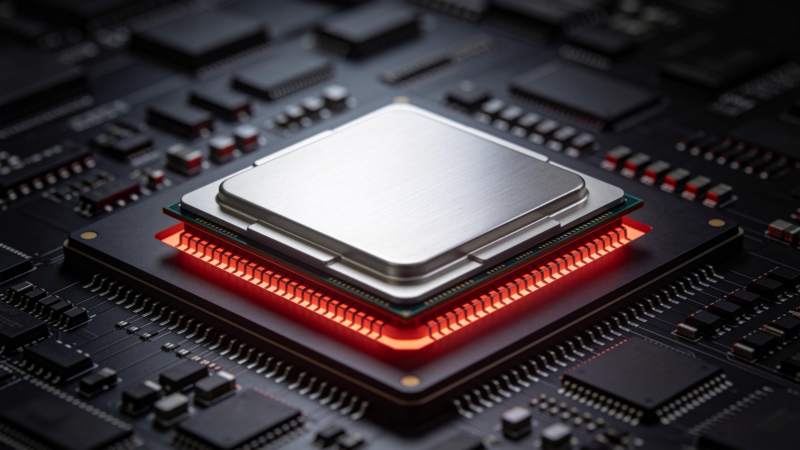 发光芯片安装在电路板上的特写细节图片