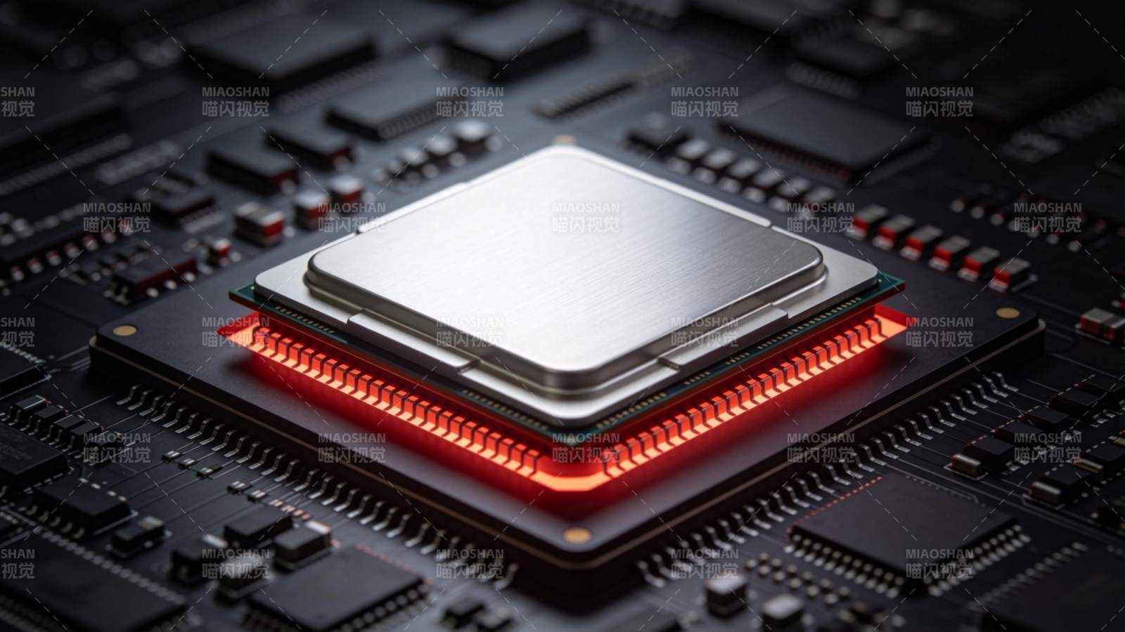 发光芯片安装在电路板上的特写细节图片