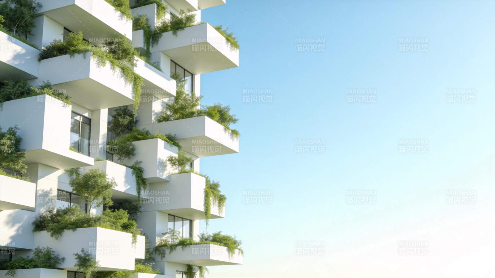 白色立体建筑外立面绿植装饰效果展示图片