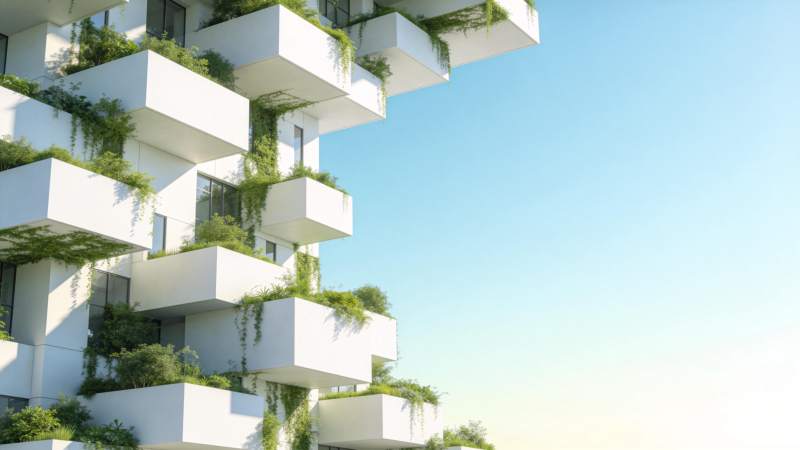 白色立体建筑阳台绿植环绕现代设计图片