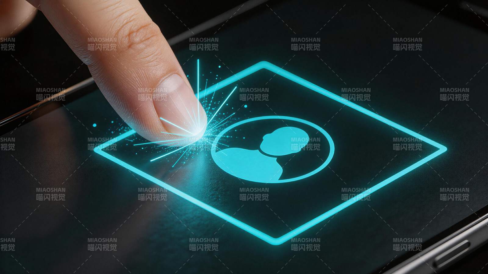 手指触碰屏幕用户图标触发光效交互图片