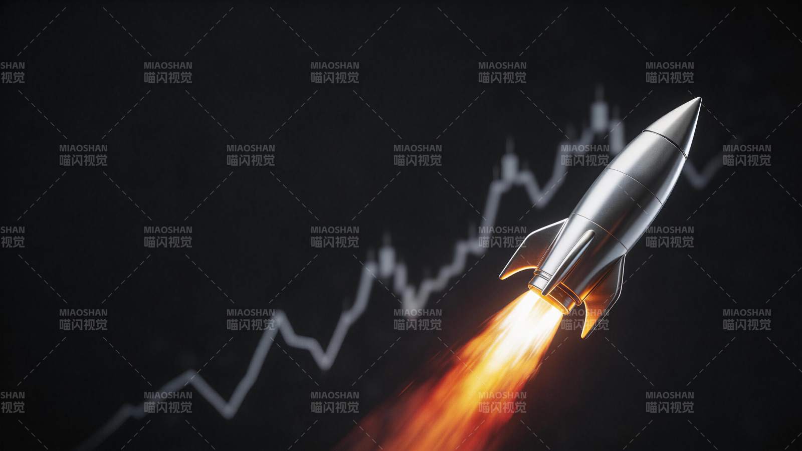 银色火箭喷火升空伴随上升折线图图片