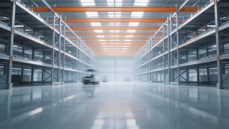 大型仓储货架通道内叉车作业场景图片