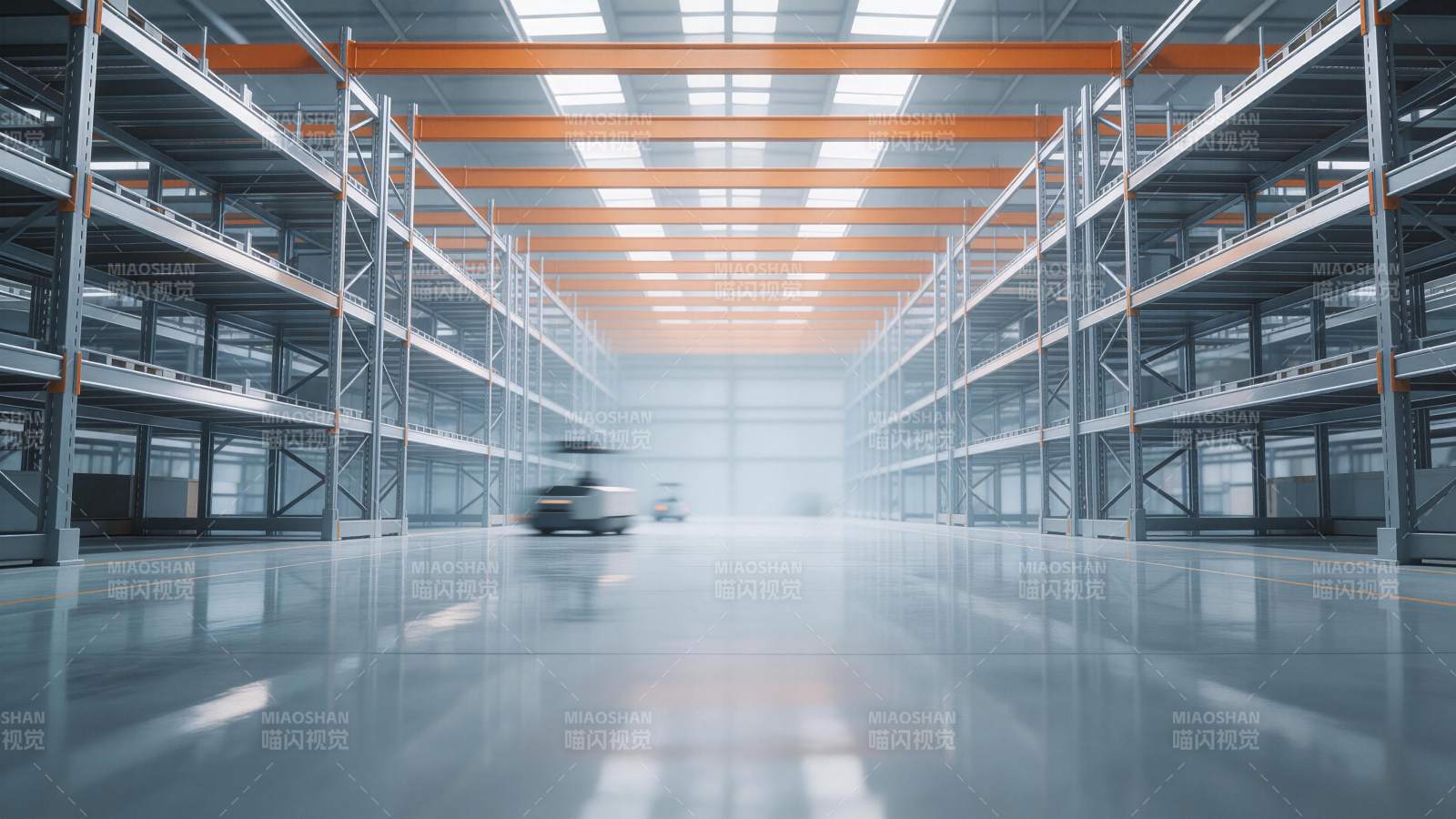 大型仓储货架通道内叉车作业场景图片