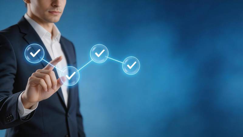 商务人士触控虚拟流程确认界面图片