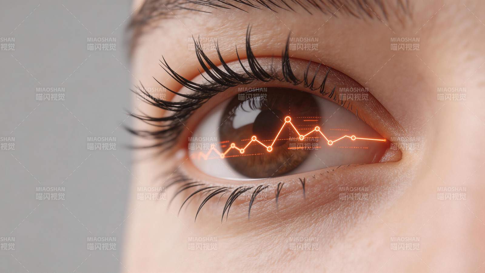 人眼虹膜中投射橙色数据折线图影像图片