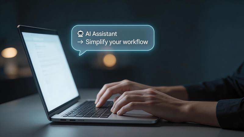 使用笔记本电脑与AI助手交互简化工作流程图片