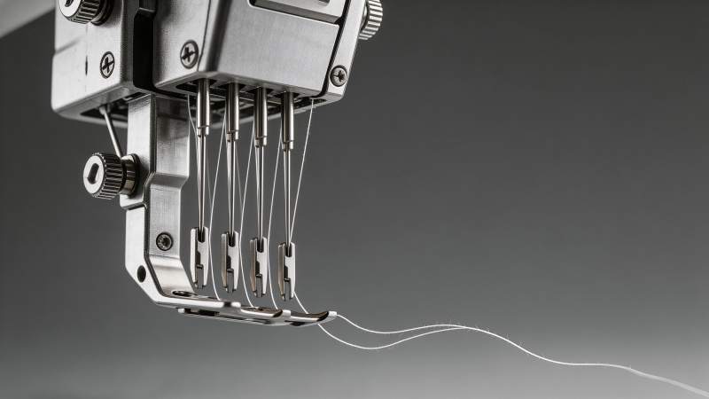 工业缝纫机针头组件特写展示金属结构与线迹图片