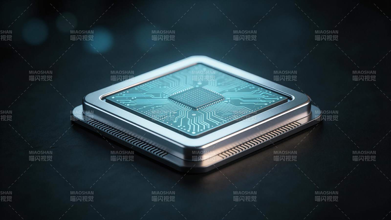 发光集成电路芯片特写展示高科技核心部件图片