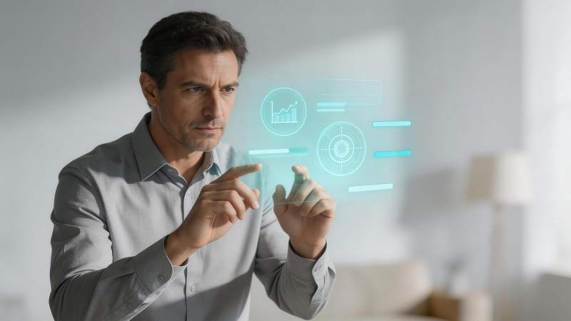 男子操作全息投影数据界面图片