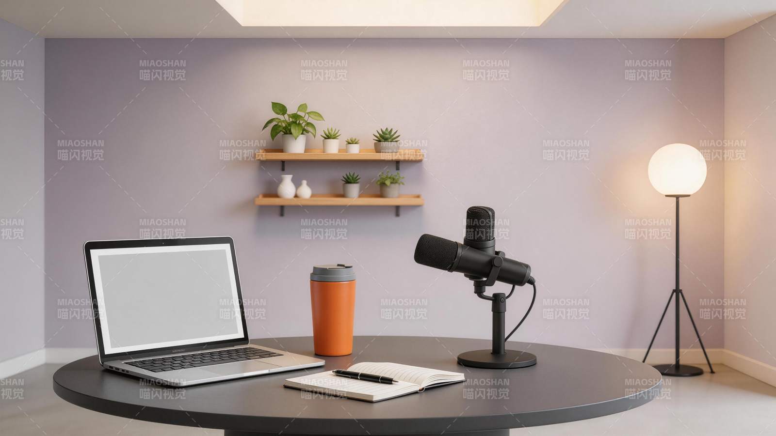 现代简约风格录音工作台布置场景图片