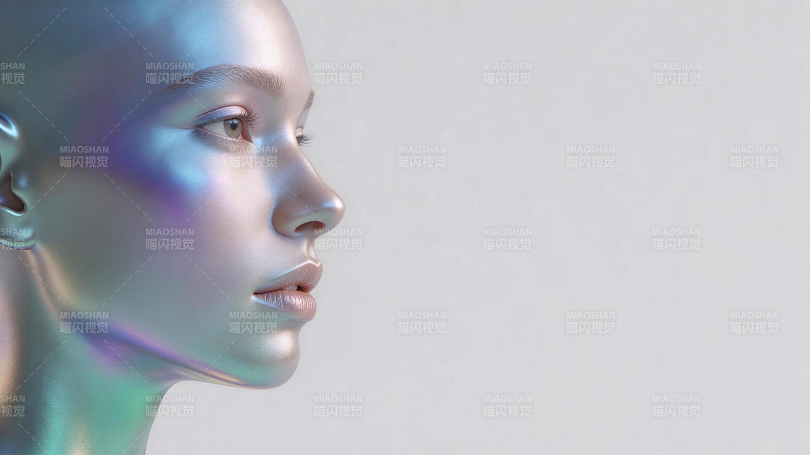 金属质感女性侧脸数字艺术肖像图片