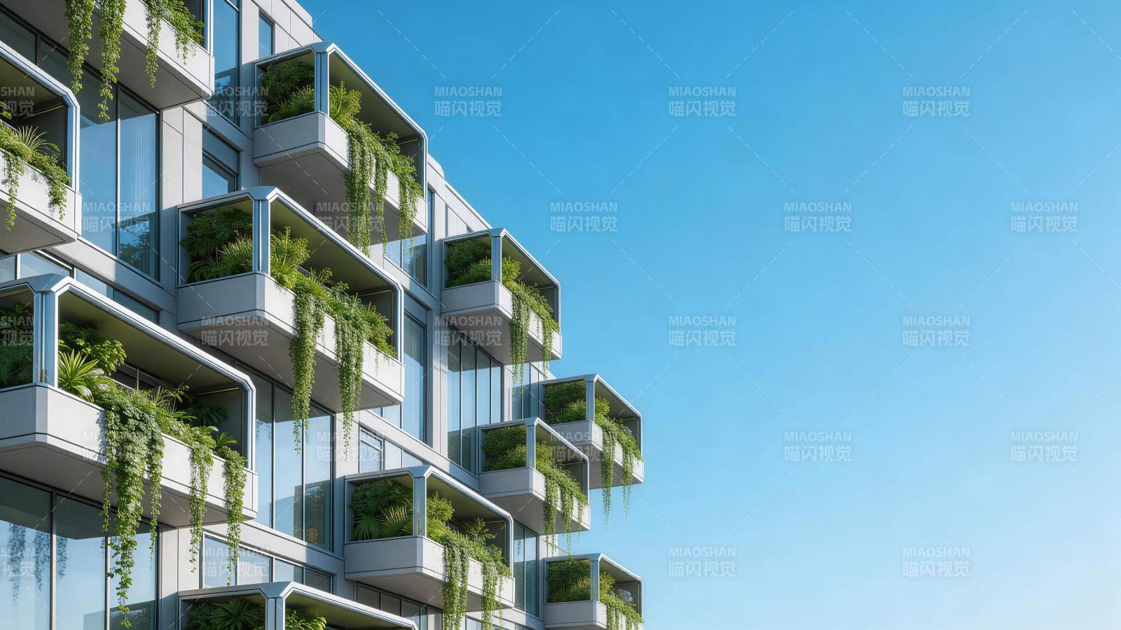 现代建筑阳台绿植垂挂设计效果展示图片