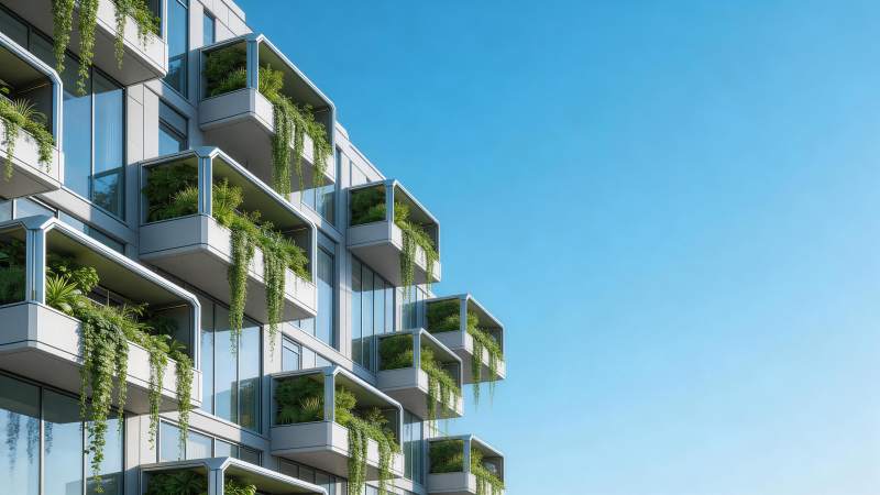 现代建筑阳台绿植垂挂设计效果展示图片