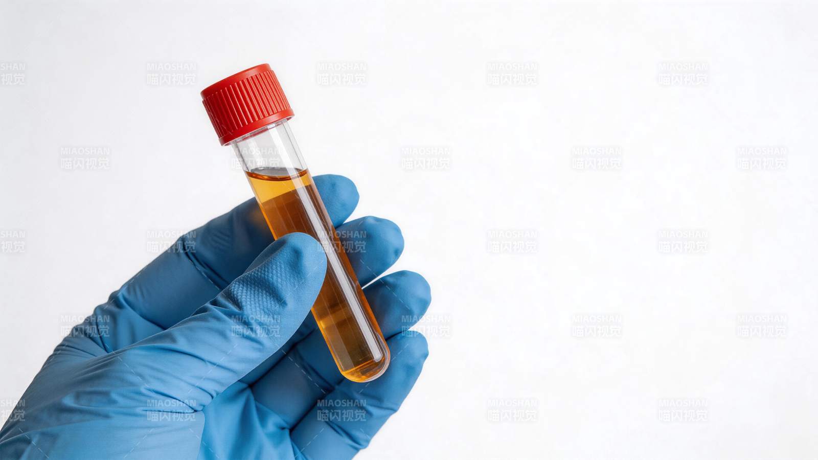 戴蓝色手套手持装有黄色液体的试管图片