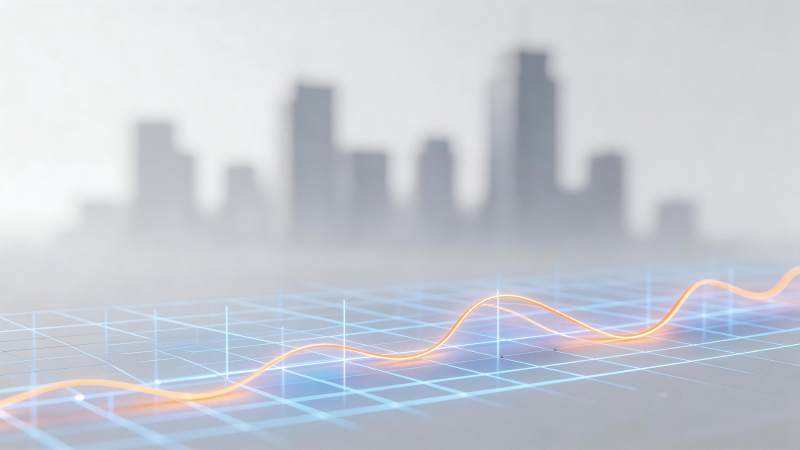 城市背景下的数据波形与网格坐标图图片