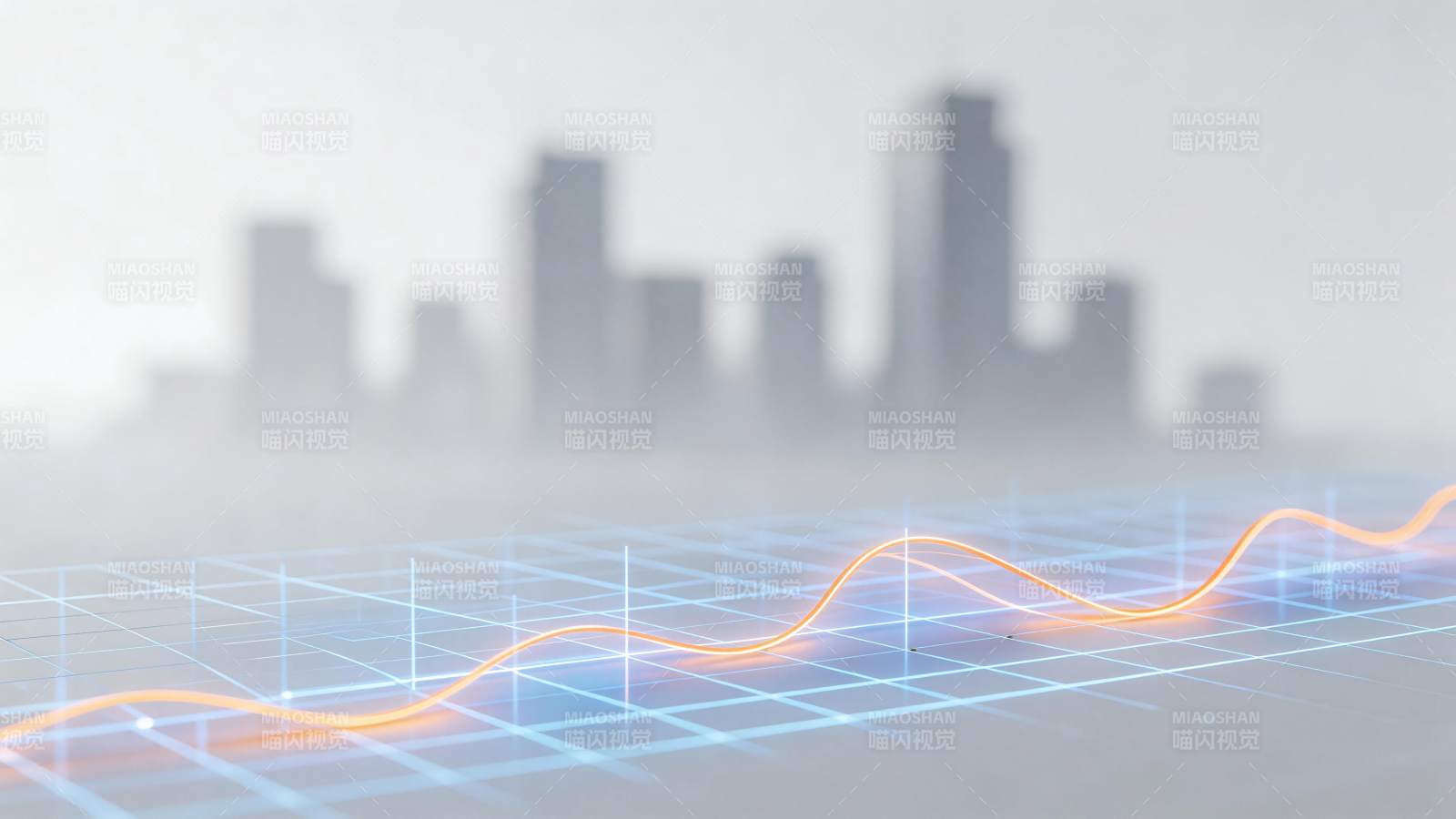 城市背景下的数据波形与网格坐标图图片