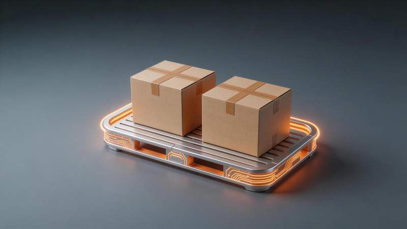 智能托盘承载两个纸箱的科技物流场景图片