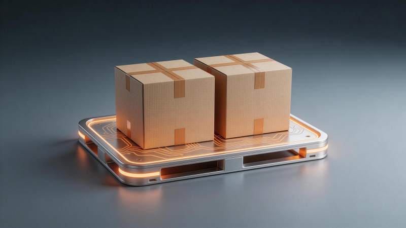 智能托盘承载两个纸箱的现代物流场景图片