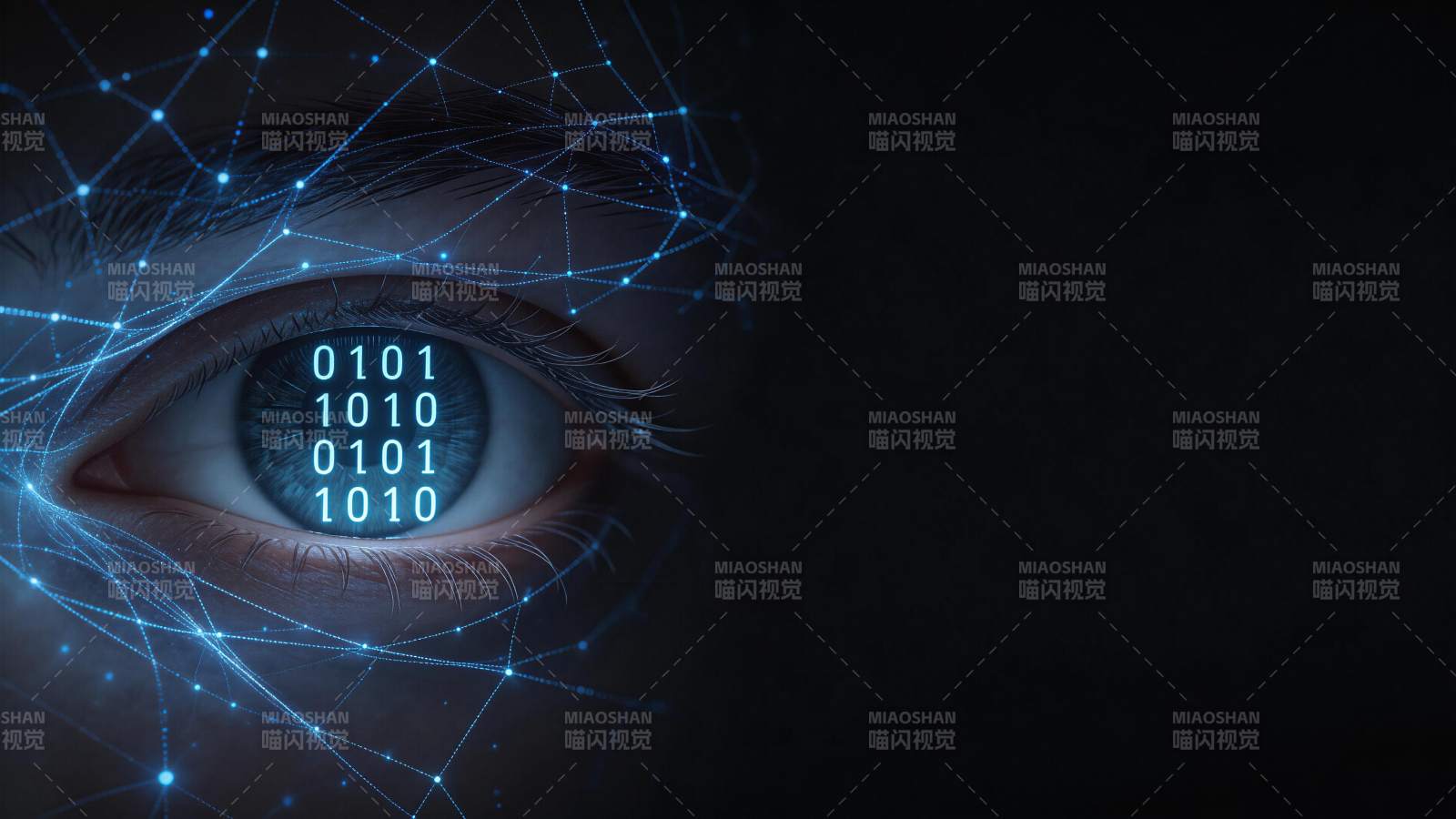 人眼映射二进制代码与神经网络连线图片