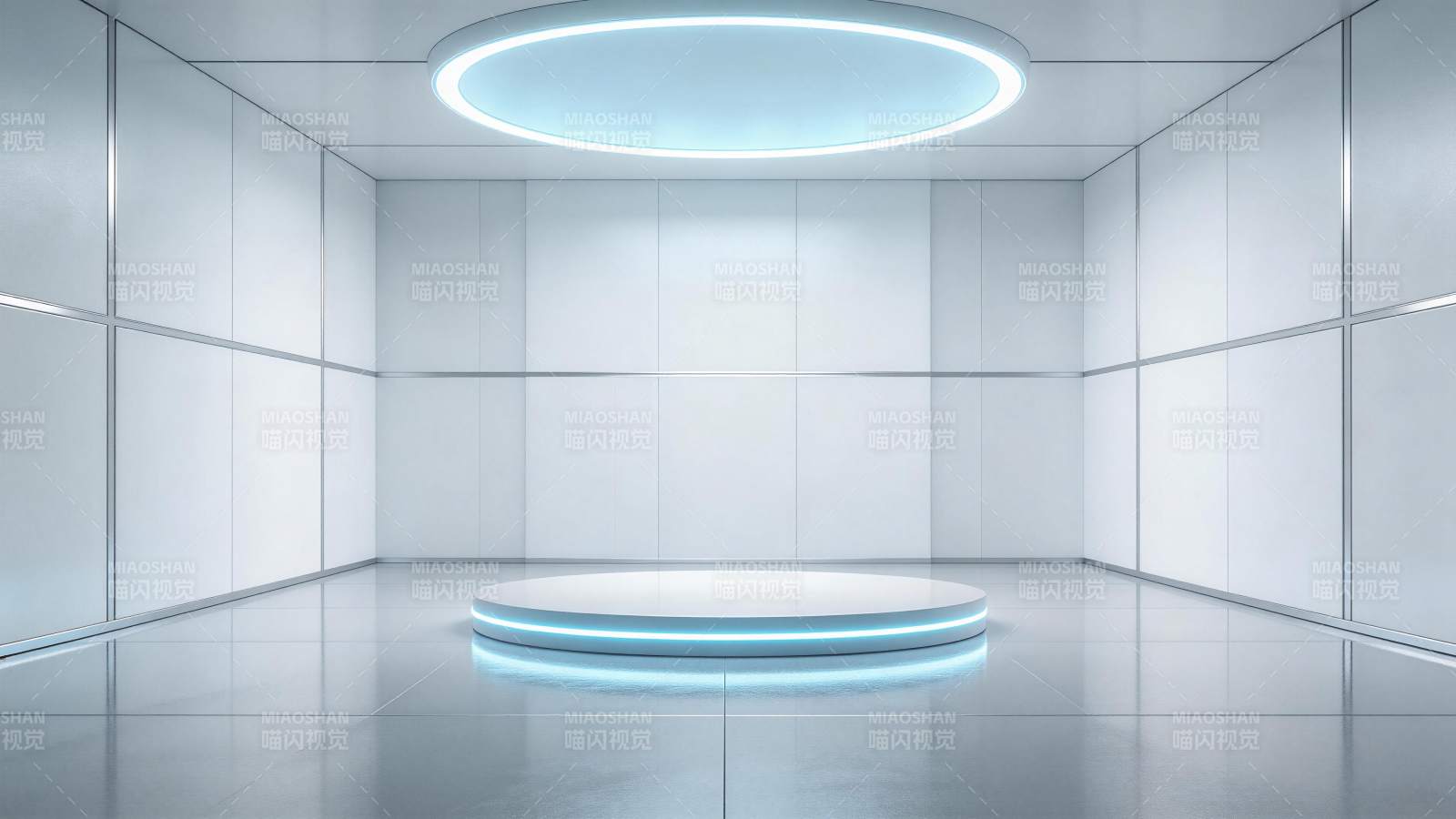 白色科技感室内空间中央圆形发光展台图片