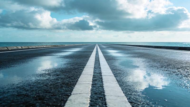 海边湿滑公路延伸至海天交界处图片