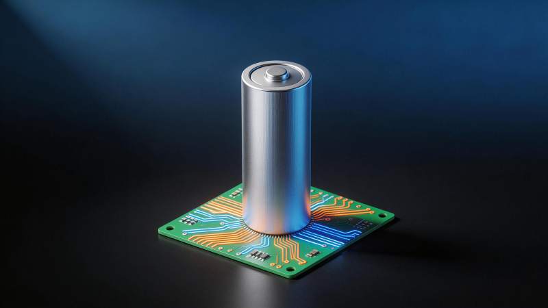 圆柱形电池立于发光电路板之上图片