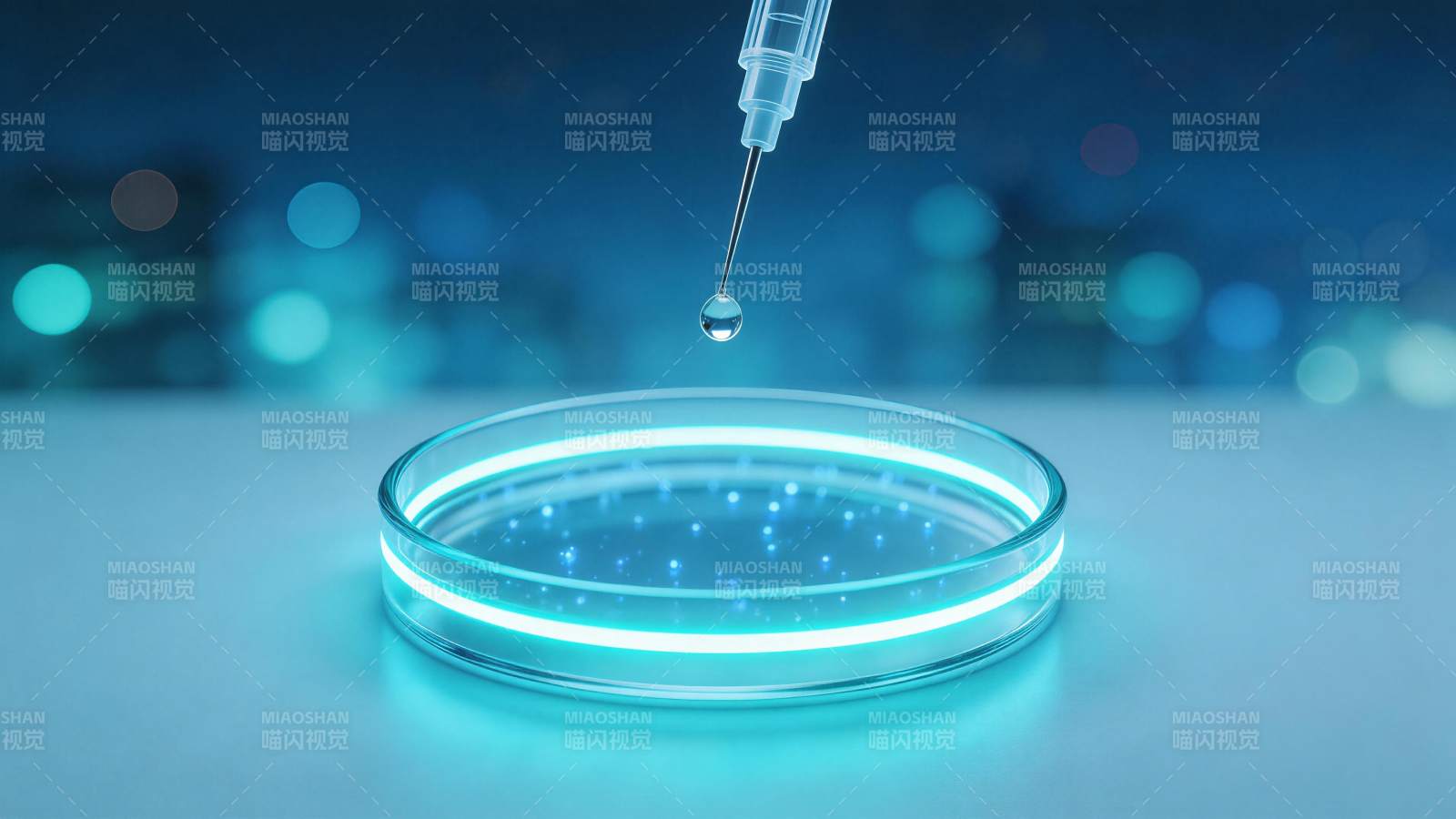 移液器滴液入发光培养皿的实验场景图片