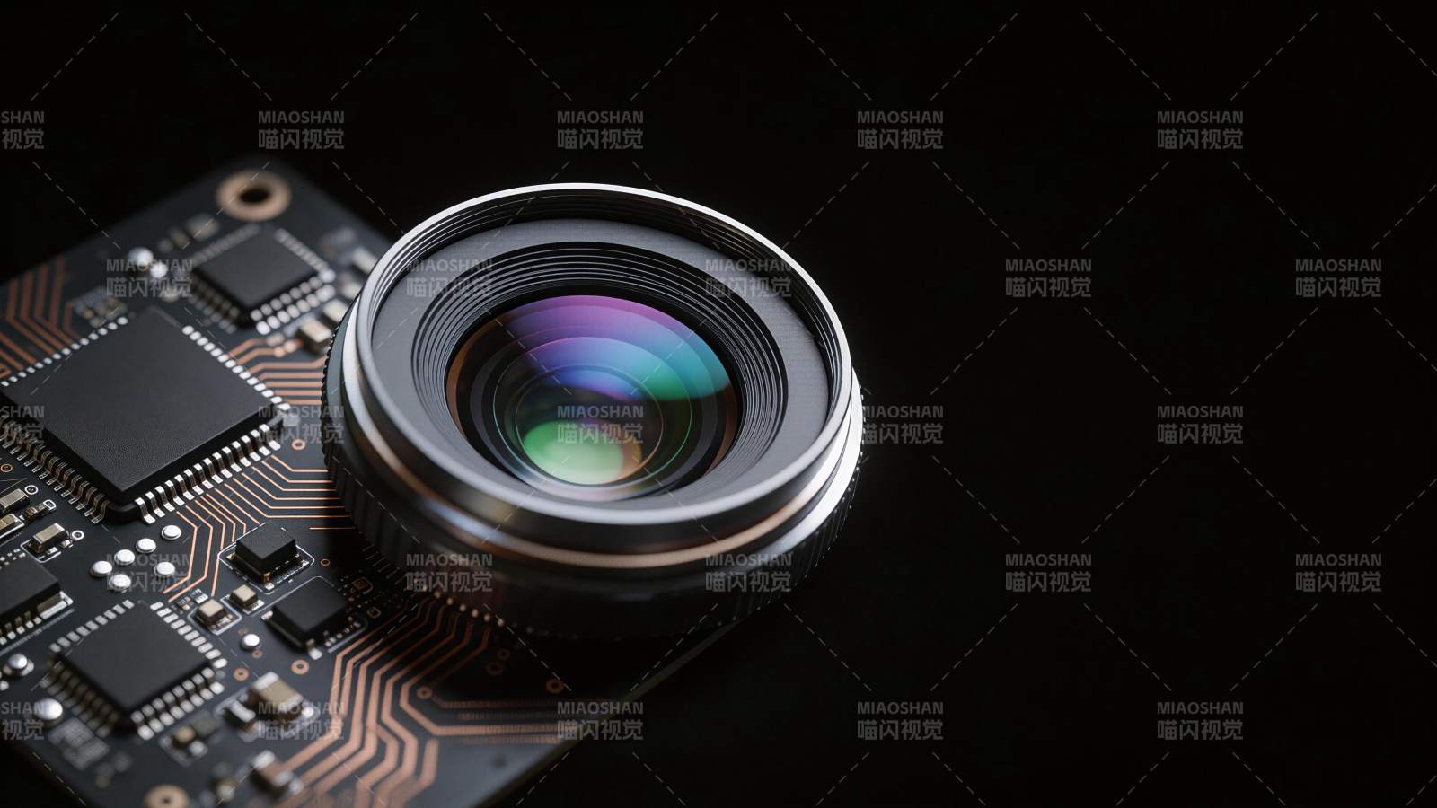 镜头与电路板组合的科技产品特写图片