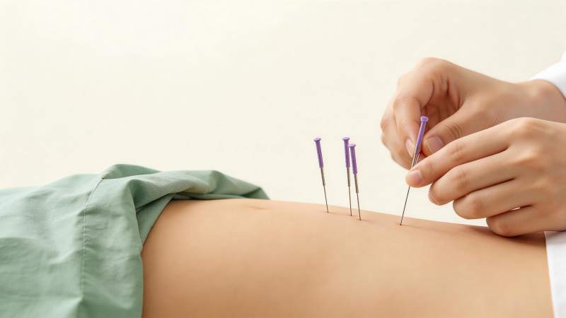 医生正在为患者背部进行针灸治疗操作图片