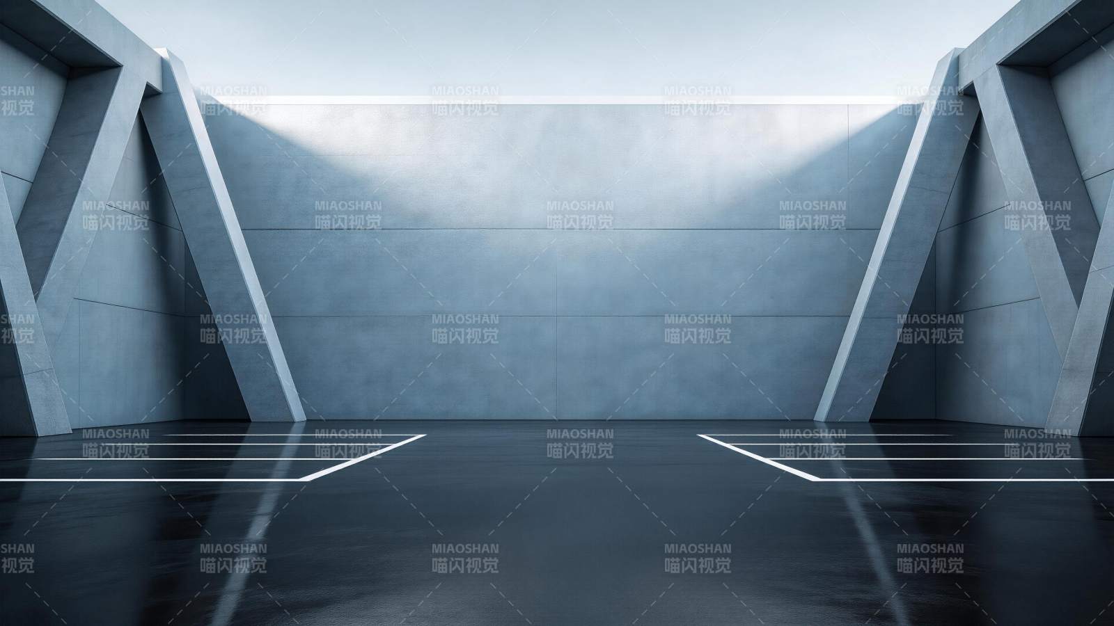 现代混凝土结构室内空间与地面标线图片