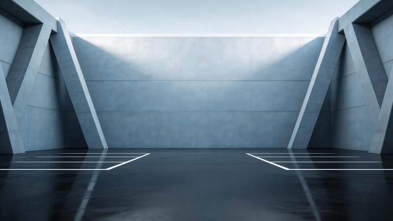 现代混凝土结构室内空间与地面标线图片