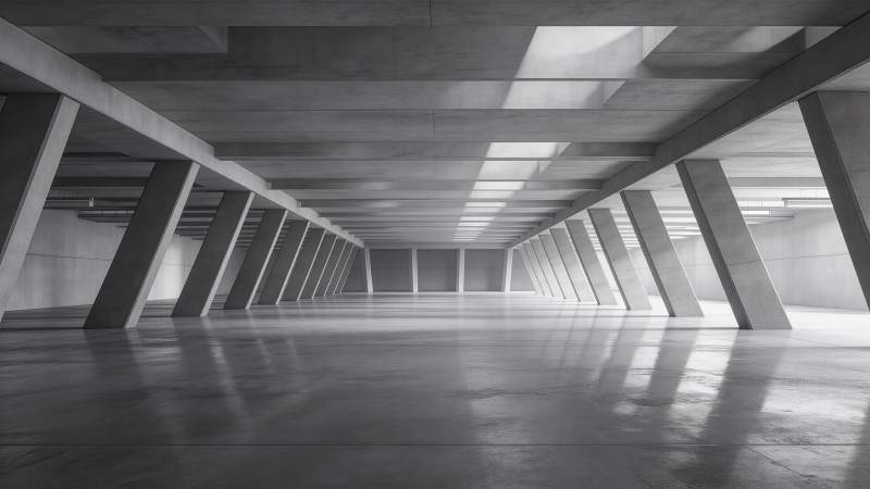 混凝土结构地下空间光影交错的工业建筑内部图片