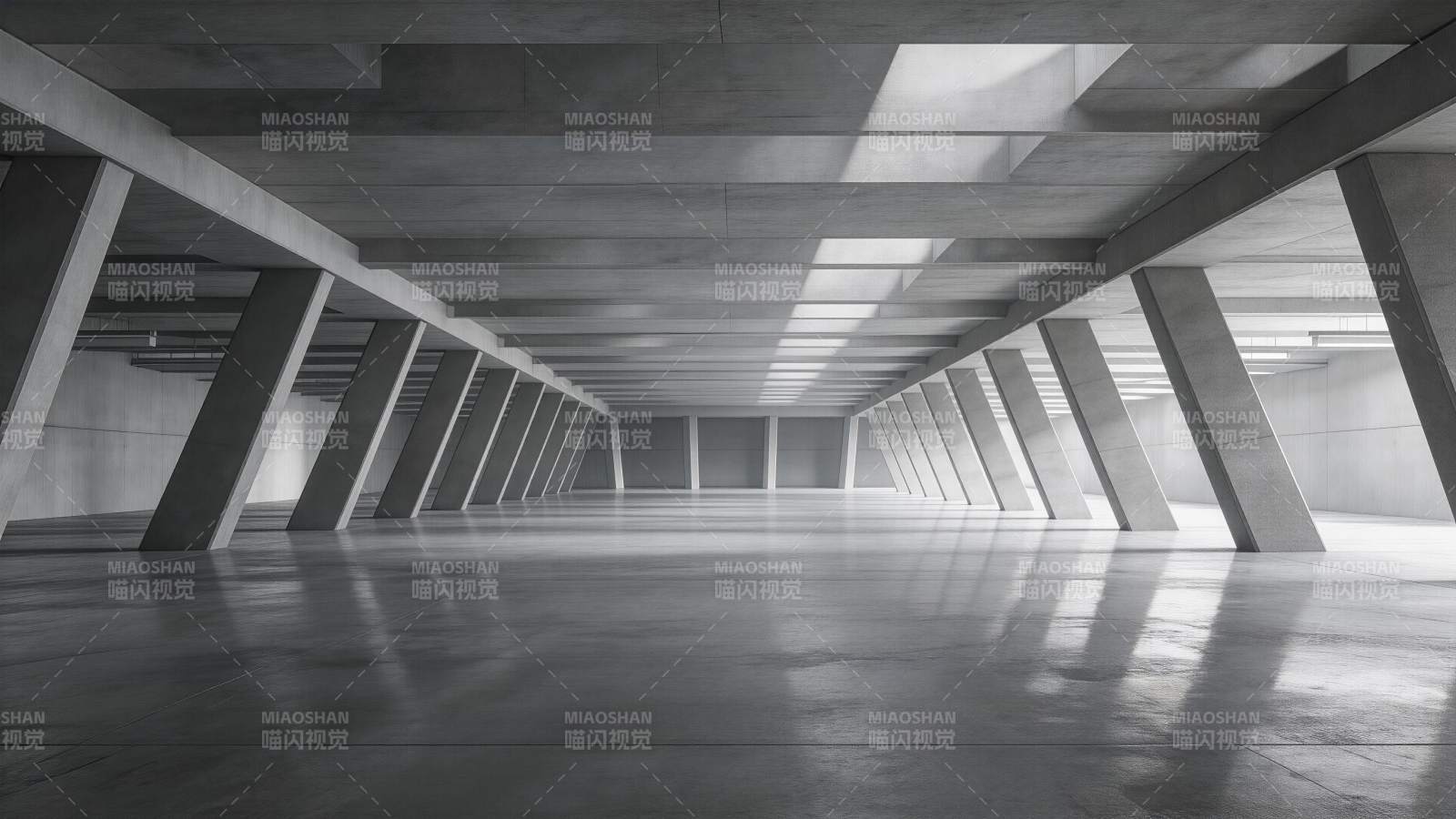 混凝土结构地下空间光影交错的工业建筑内部图片