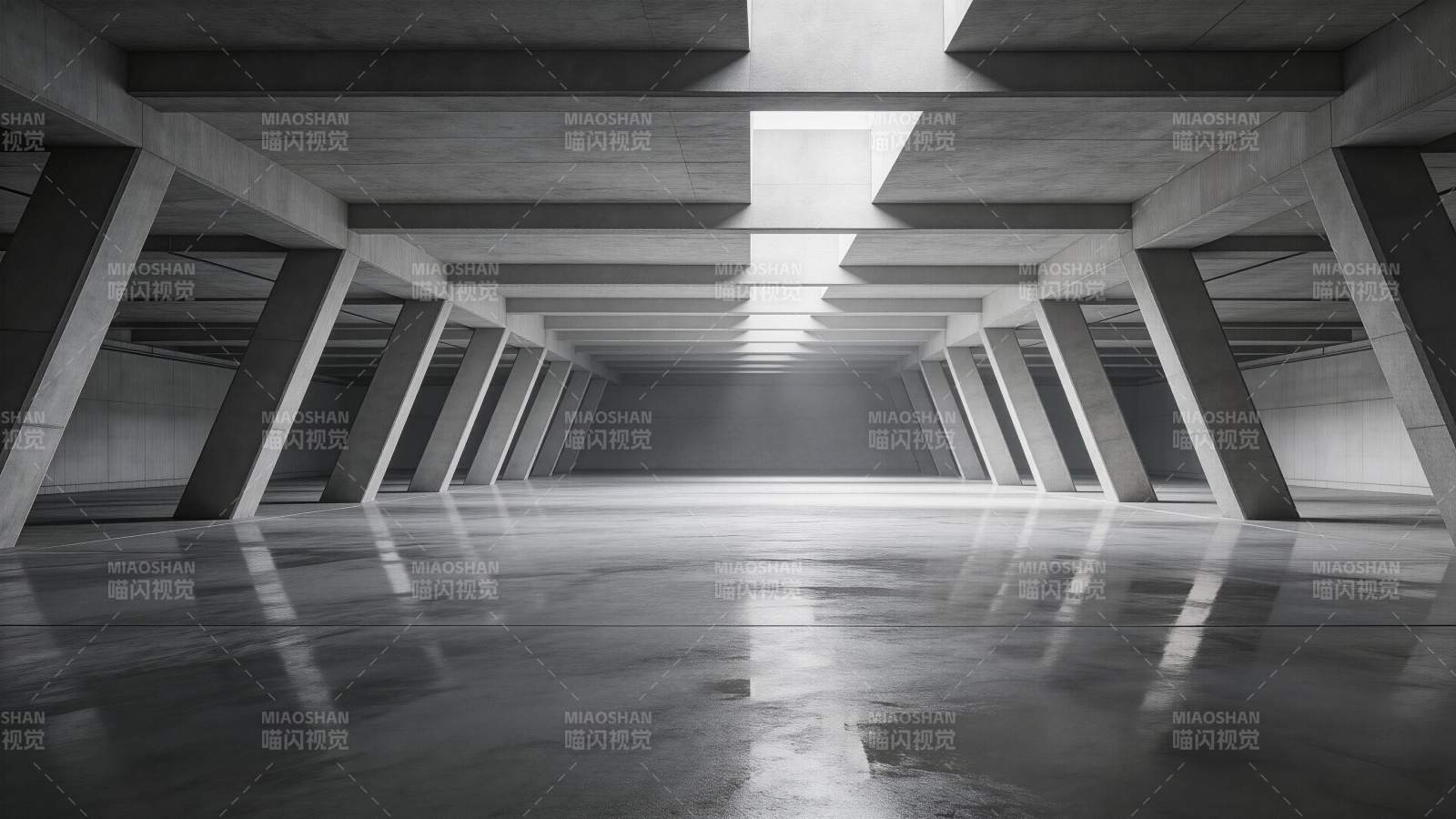 混凝土结构地下空间光影透视效果图片