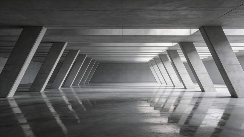 混凝土结构廊道光影交错空间图片