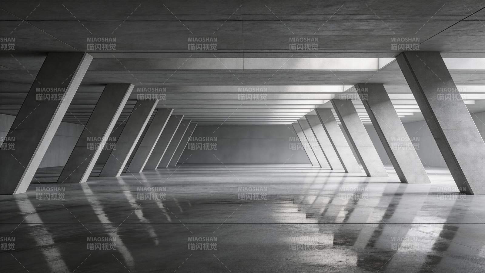 混凝土结构廊道光影交错空间图片
