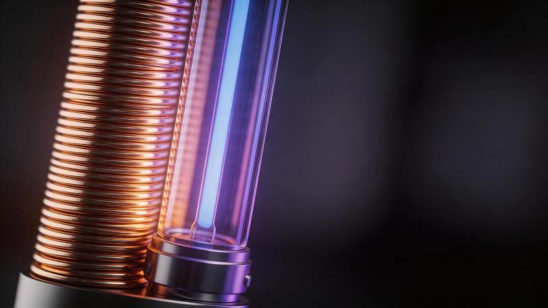 铜线圈与紫外灯管组合装置特写图片