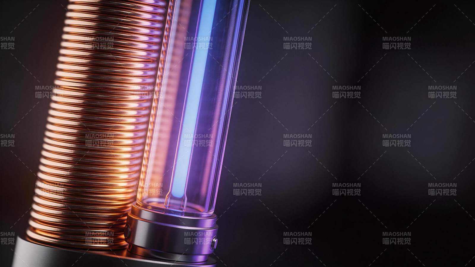 铜线圈与紫外灯管组合装置特写图片