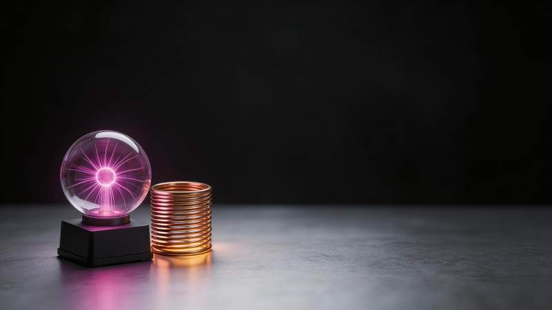 静电球与铜线圈并置展示物理现象图片