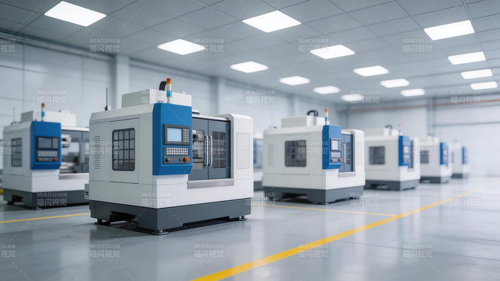现代化数控机床车间整齐排列工业设备图片