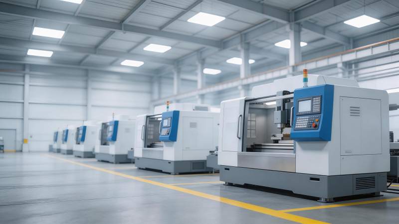 现代化工业车间内多台数控机床整齐排列图片