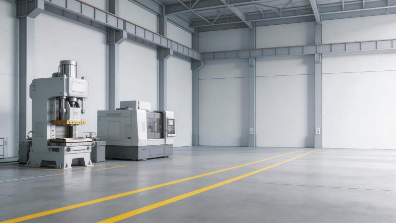 宽敞厂房内摆放两台工业加工机床设备图片