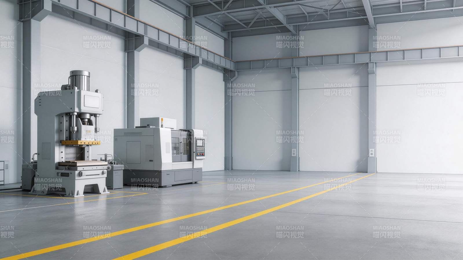 宽敞厂房内摆放两台工业加工机床设备图片