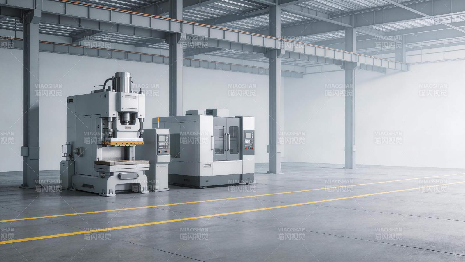 现代化工业厂房内两台大型数控机床设备图片